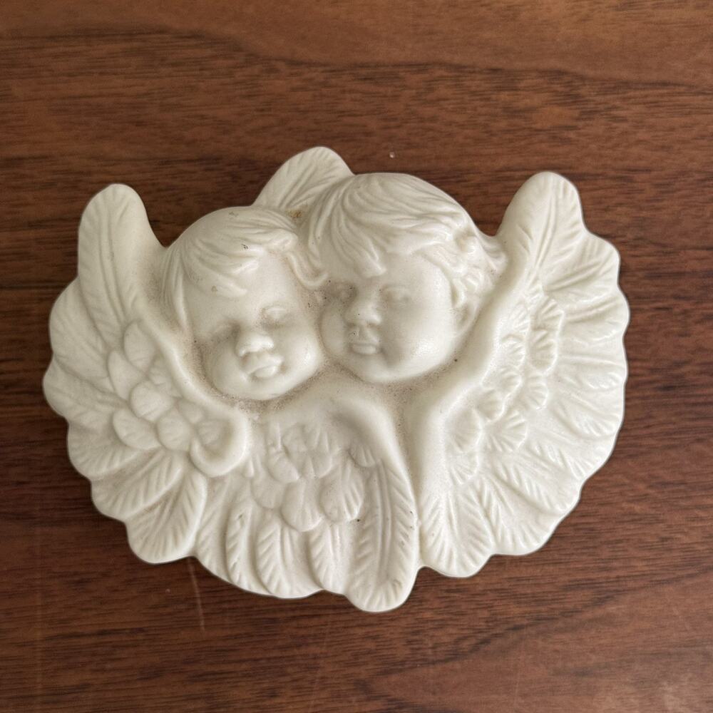 Vintage Bisque Porcelain Angel's Lidded Trinket